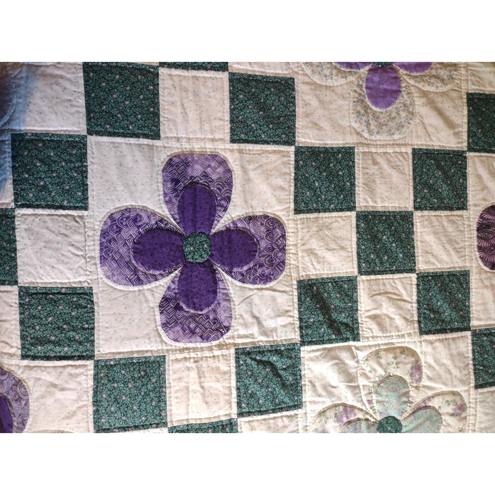 Vintage Flower Design Quilt Large 70 x 94 Full Size Hand Sewn Signed 1994 - Picture 14 of 16